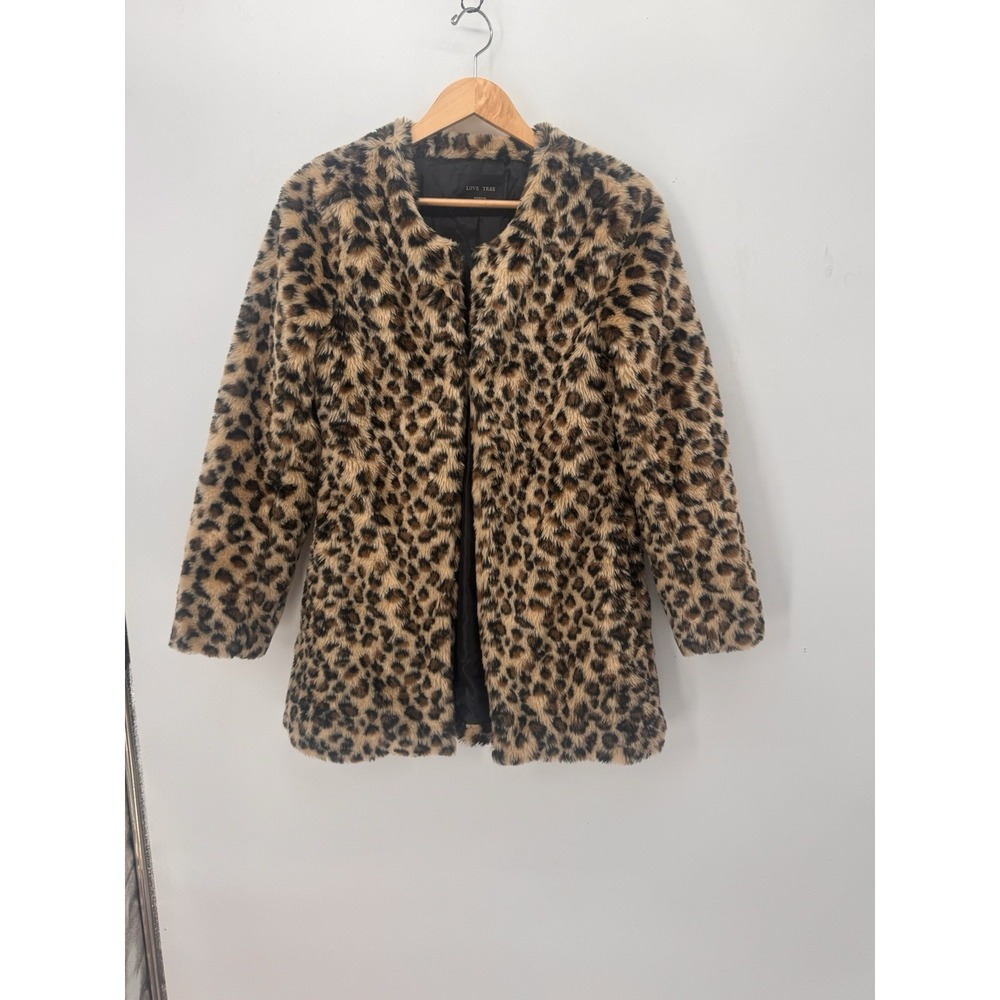Love Tree Leopard Faux Fur Coat Women M Mob Wife Animal Print Cheetah Jacket